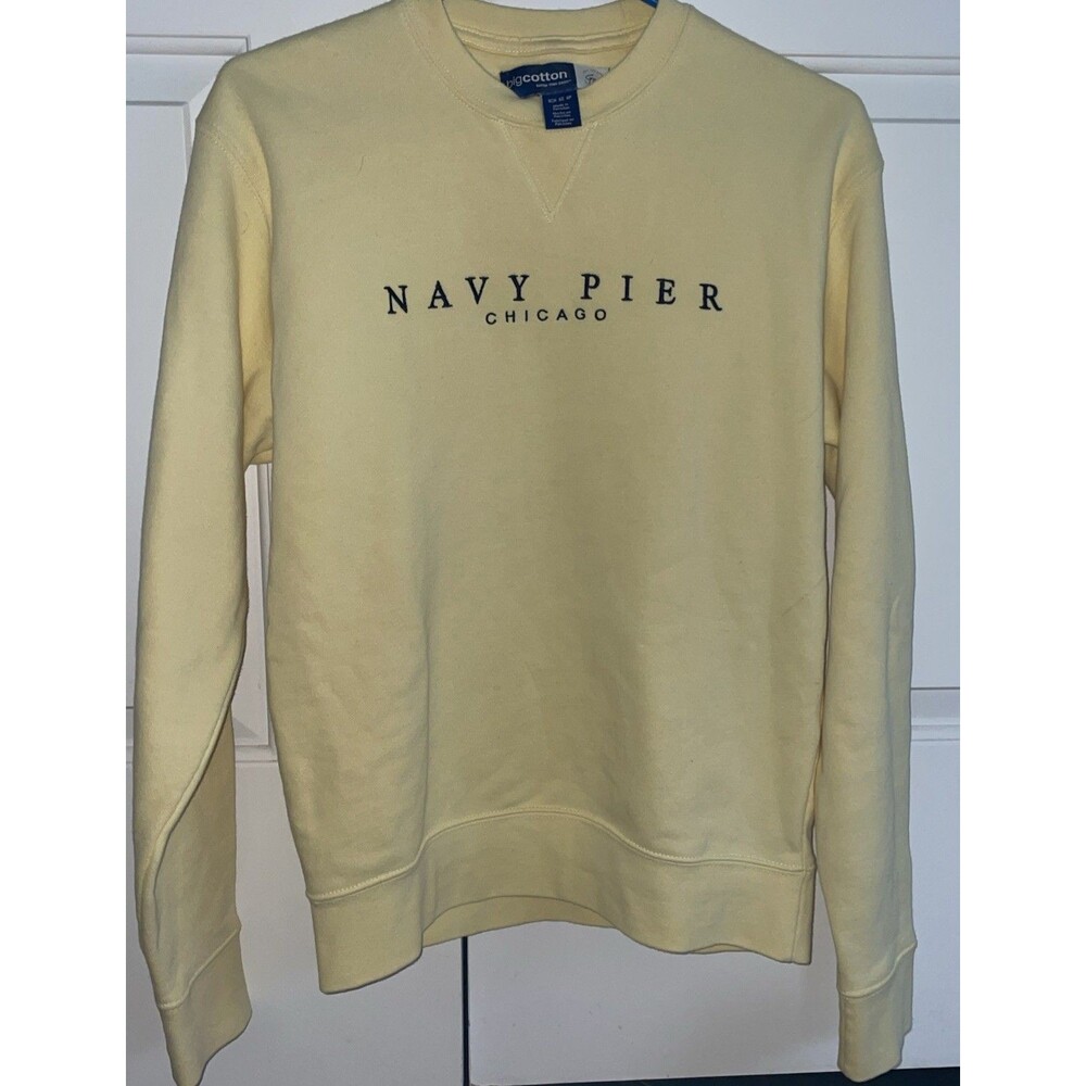 Big Cotton Gear Navy Pier 1916 Graphic Crewneck Sweatshirt Extra Small Yellow